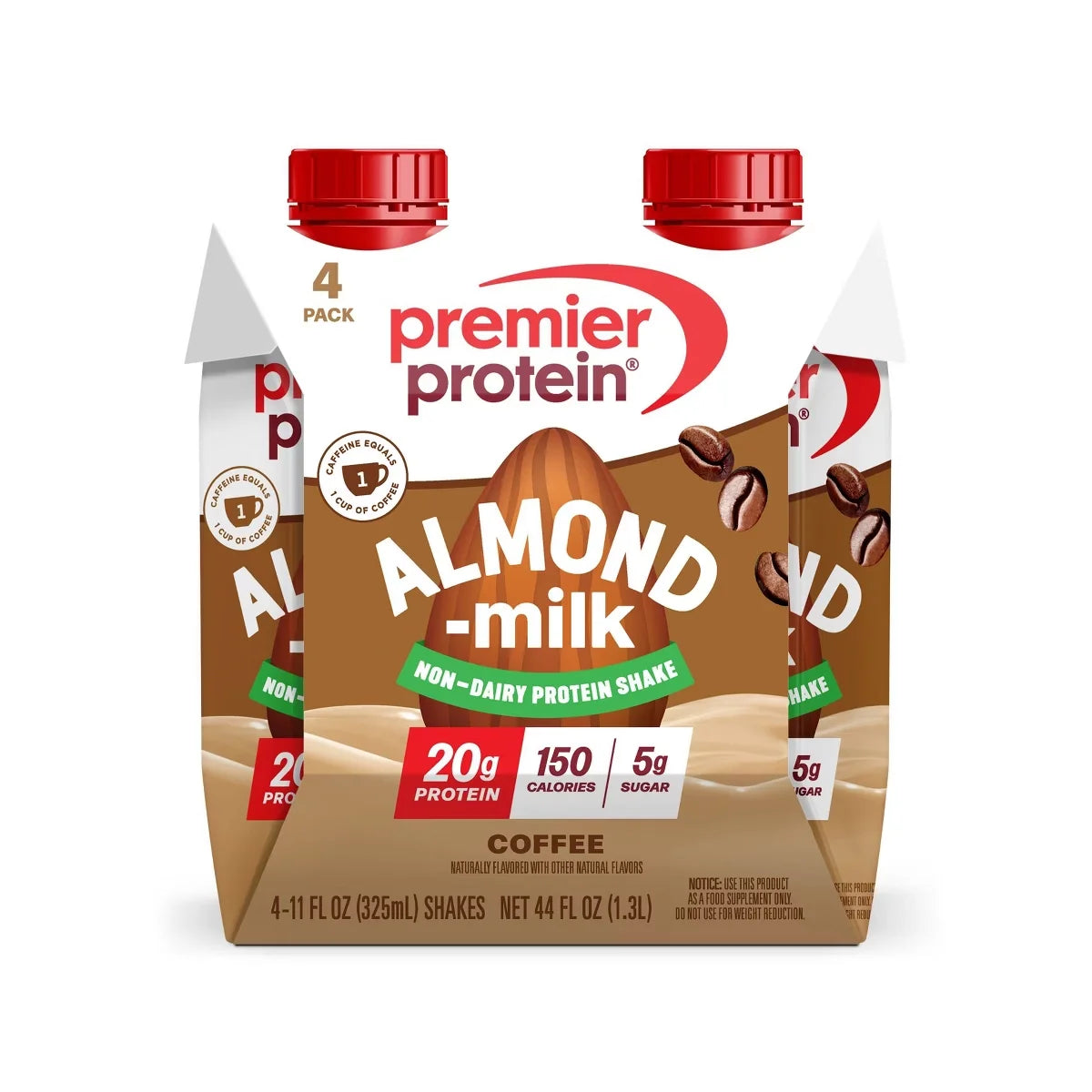Premier Protein Almond Milk Non-Dairy Coffee Caffeinated Protein Shake - 11 fl oz/4pk: Keto Certified, Gluten-Free